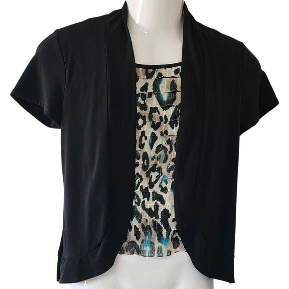 VTG CJ Banks 2 in1 Twinset Top Black With Multi Color Ruffled Animal Print W S - Picture 1 of 10